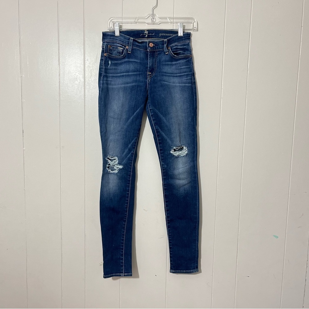 7 For All Mankind Gwenevere Skinny Jeans Distressed Blue Size 26 Low Rise